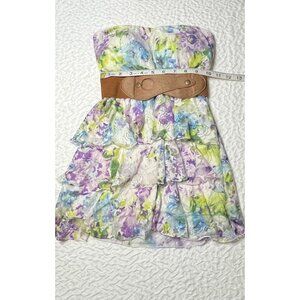 Almost Famous Floral Strapless Dress With Belt Size 8